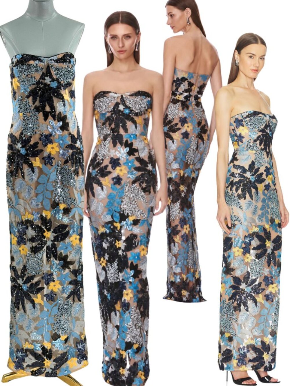🆕 BRONX & BANCO 🧿 NWOT Dahlia Sequin Maxi Dress, Blue Yellow Multi- Sz L US 8
